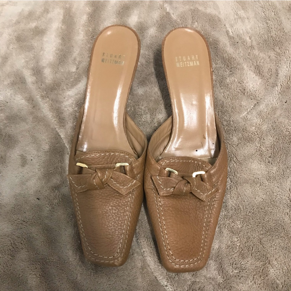 Stuart Weitzman Brown Leather Mules US SZ 7 Womens